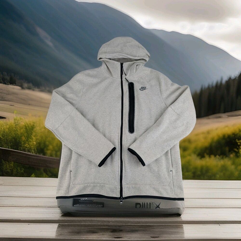 Men's L Nike Tech Fleece Hoodie White Gray Sportswear Full Zip